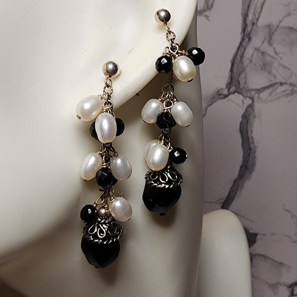 925 Silver Pearl and Bead Earrings